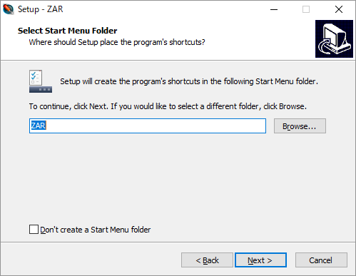 インストール - Select Start Menu Folder