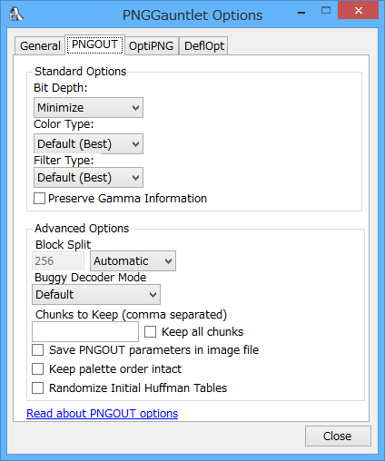 オプション - PNGOUT