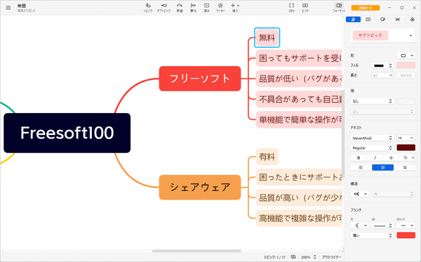 Xmind 8の評価 使い方 フリーソフト100