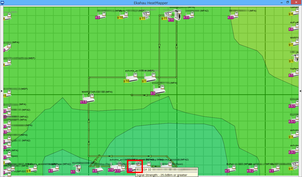 任意のルーターの上にマウスカーソルを置くと、そのルーターの電波状況が表示される