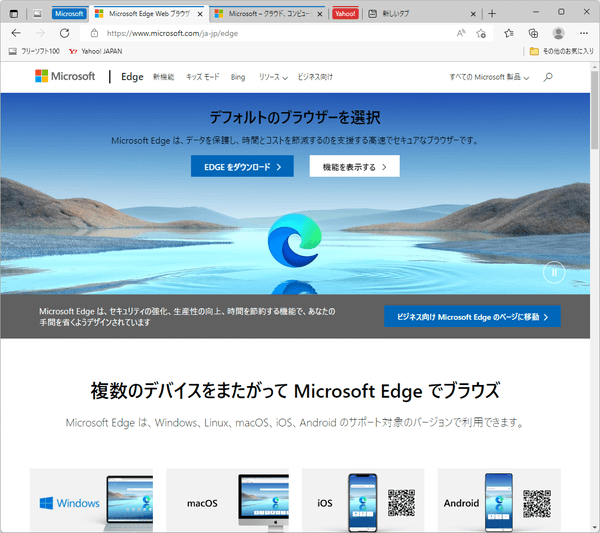 Microsoft Edge のスクリーンショット