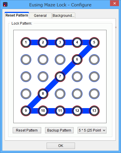 「Reset Pattern」タブ - 5x5パターン