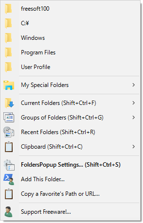 Folders Popupのスクリーンショット フリーソフト100