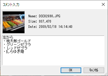 右クリックメニュー「コメント入力」