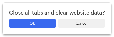 すべてのタブを閉じてウェブサイトデータをクリアしますか？