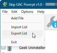 「File」⇒「Export List」とクリックして設定ファイルを保存