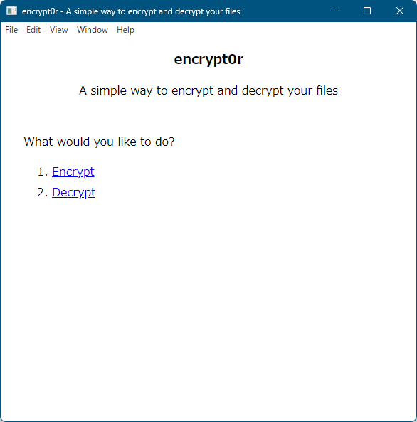 encrypt0r - メイン画面