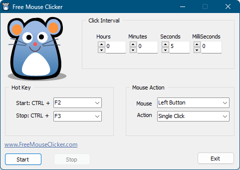 Free Mouse Clicker - メイン画面