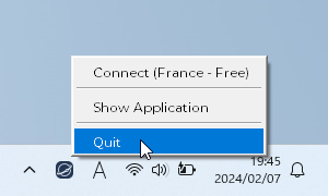 タスクトレイアイコンの右クリックメニュー「Quit」をクリックして終了