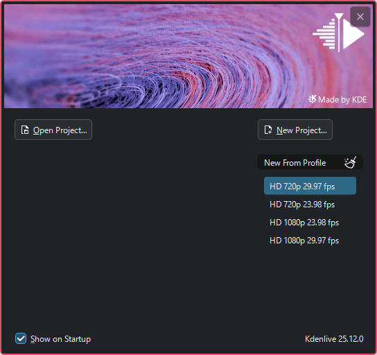 Kdenlive - 2回目以降の起動時