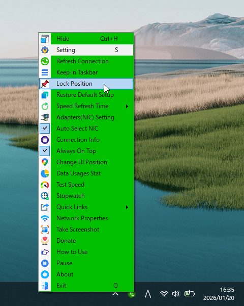 システムトレイアイコンの右クリックメニュー「Lock Position」