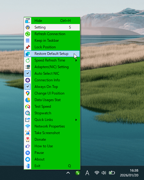 システムトレイアイコンの右クリックメニュー「Restore Default Setup」