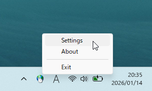 システムトレイアイコンの右クリックメニュー