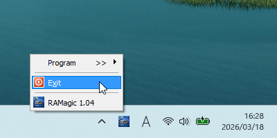 システムトレイアイコンの右クリックメニュー